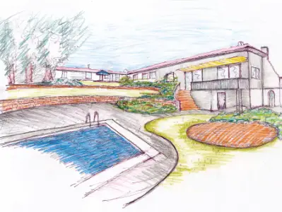 Gartenplan für Pool mit Natursteinmauern